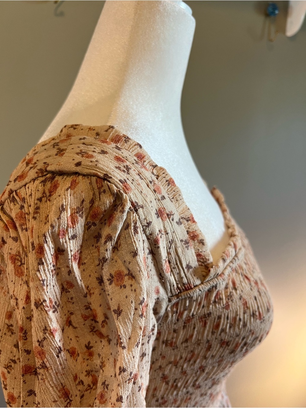 mine Square-Neck Smocked Mini‎ Dress in Light Pink Floral - Picture 4 of 8